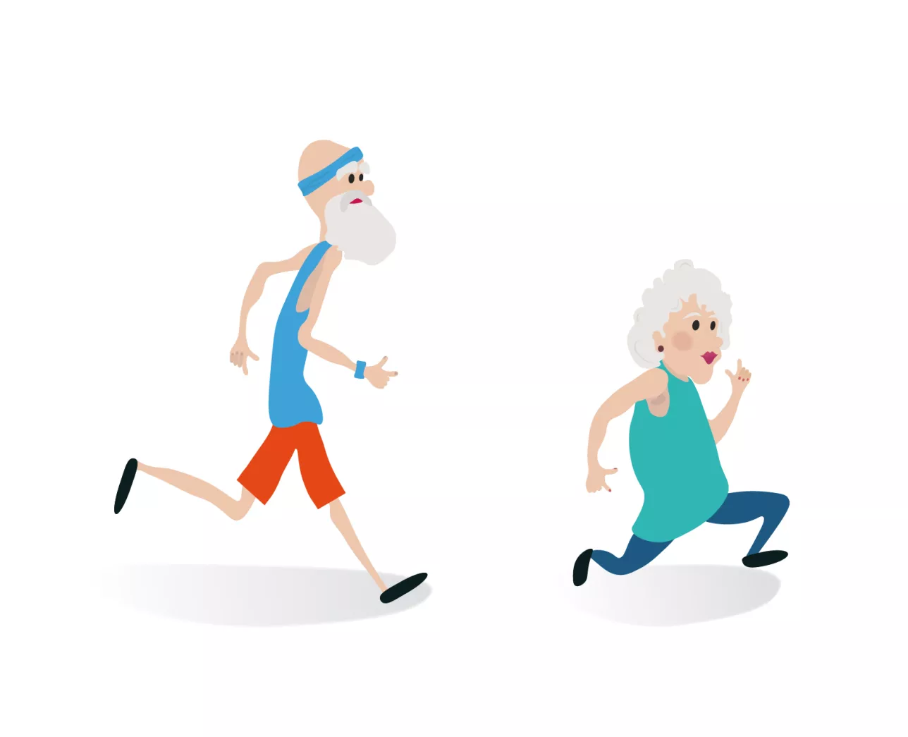 Springande äldre man och kvinna. Illustration.